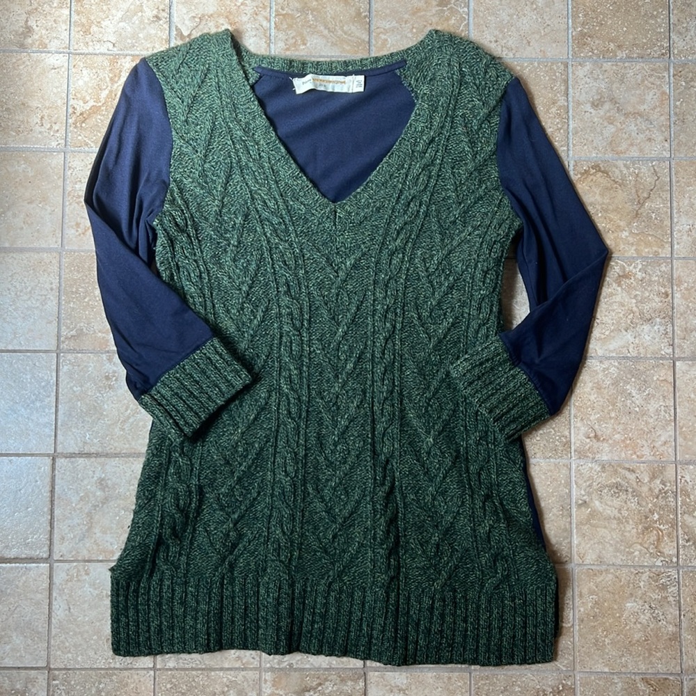 Anthropologie Pilcro Twofer Dually Clad Cable Knit Sweater Shirt M Navy Green